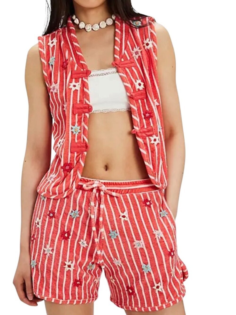 Tach Bonnie Danica Coral Terry Cloth Vest Shorts Set XS NWT